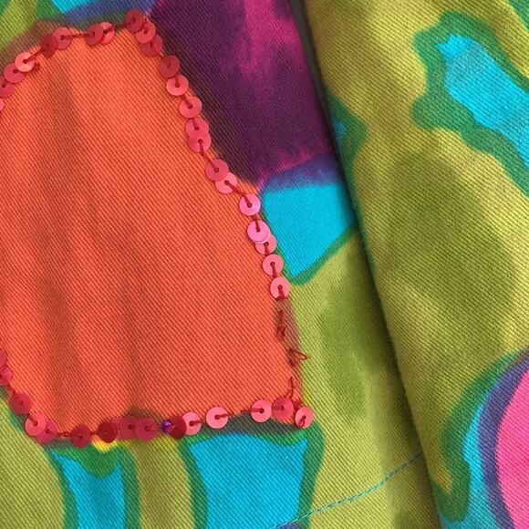 Choices colorful Jean style jacket watercolor print with sequins size PS - Picture 10 of 10